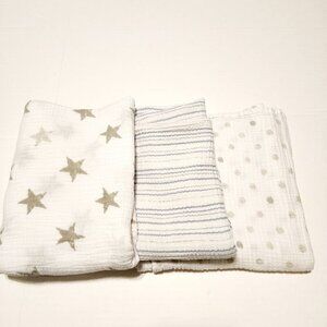 Bundle  3 muslin cotton blankets Stars Stripes Dots Aden Anais Bebe au Lait
